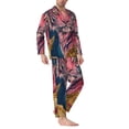 thumbnail image 2 of Sikiie Pink Tiger Gold Leaves Mens Pajama Set, Soft Warm Long Sleeve Sleepwear, Cozy Button-Down Pjs for Men-Small, 2 of 7