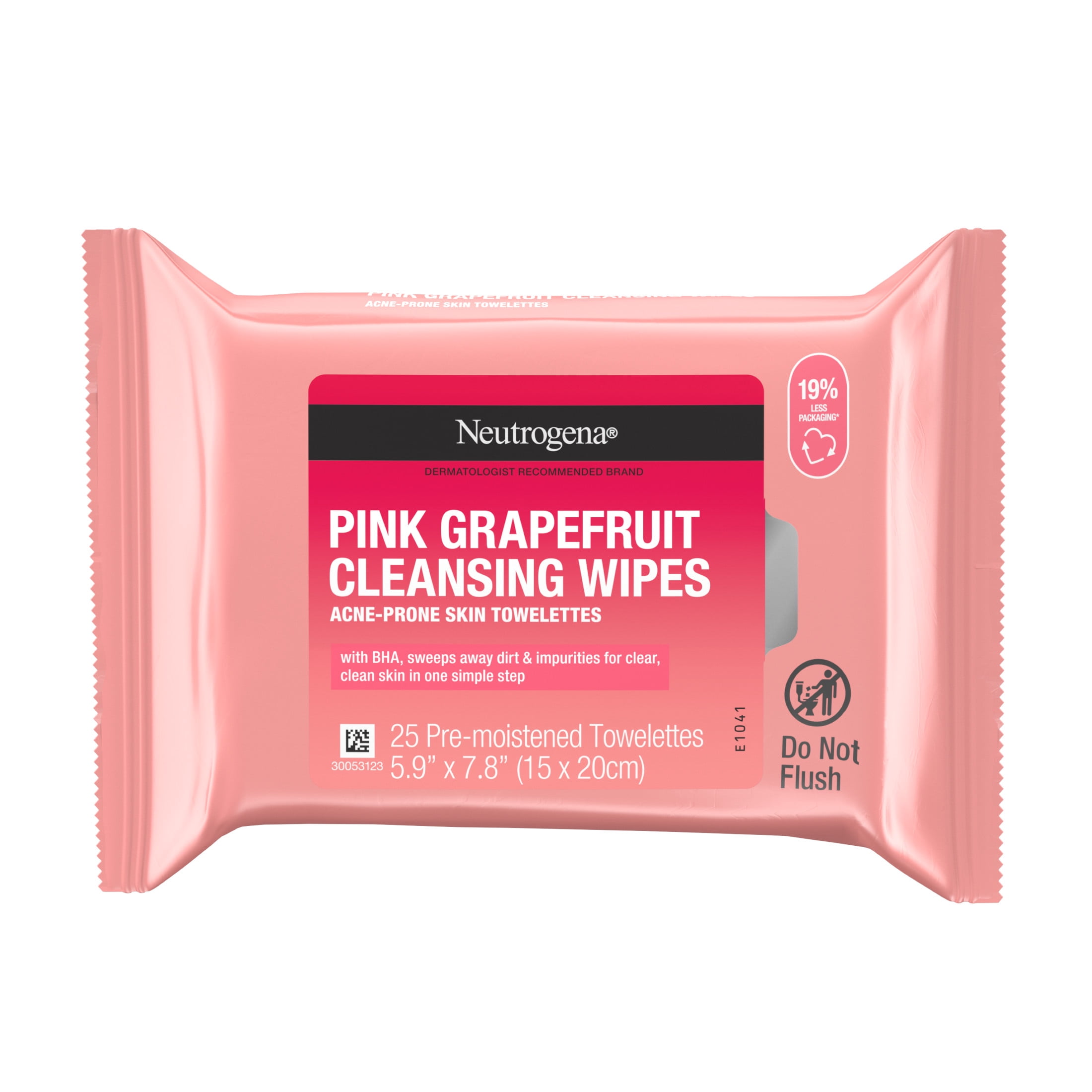 (3 pack) Neutrogena Oil-Free Facial Cleansing Wipes, Pink Grapefruit, 25 Count