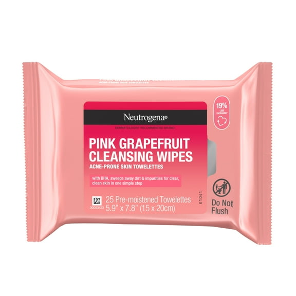 Neutrogena Oil-Free Facial Cleansing Wipes, Pink Grapefruit, 25 Count