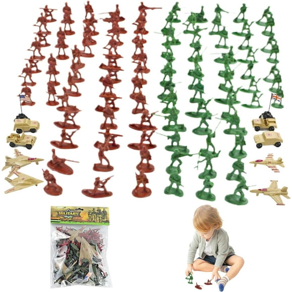 SURJDE Army Men Action Figures Toy Soldiers Army Toys for Boys 110PCS Plastic Toy Soldiers Army Toys with Aircrafts Army Car & Small Soldiers Portable