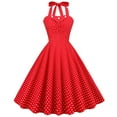 thumbnail image 3 of QLEICOM 1950's Dresses for Women Vintage, Sleeveless Halterneck Lace-up Dress, Formal Stretch Slim High Waist Swing Dress, Audrey Hepburn Style Party Dresses Red L, 3 of 4