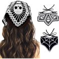 thumbnail image 1 of wonima11 Black Skull Headbands Crochet Bandanas Headband Web Gothic Head Scarf Halloween Hair Accessories for Women 2Pcs, 1 of 1
