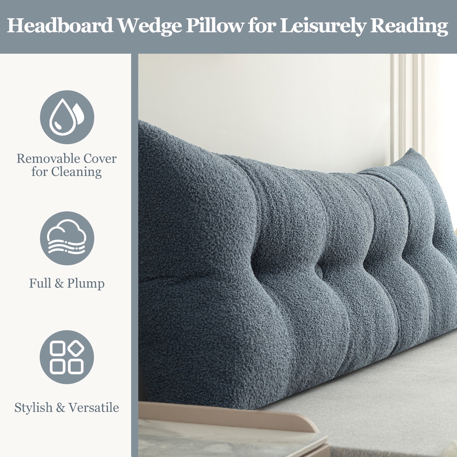 ANMINY Headboard Pillow, Teddy Velvet Fabric, Bed Rest Reading Pillow, Removable & Washable Cover, Daybed Wedge Pillow for Queen Beds