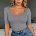 thumbnail image 2 of Kcolen Women's Half Sleeve Square Neck Slim-Fit Tee Tops Summer Beach Fashion Casual Basic Tee Shirts Spring Work Outfits Going Out Trendy Clothes, 2 of 5
