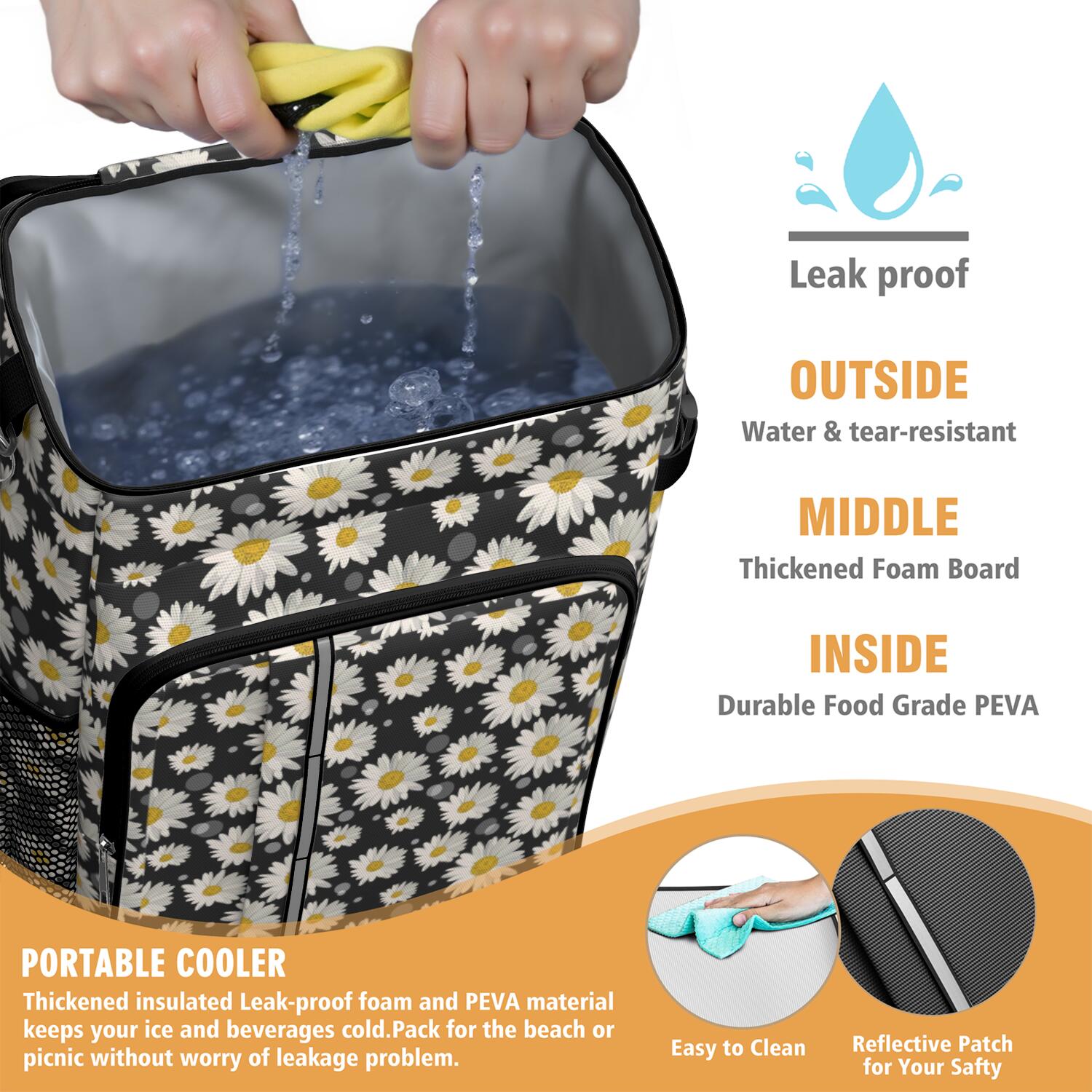 Travel Cooler Bag - Black Sunflower Camping Beer Cooler Backpack with Bottle Opener- Waterproof Insulated Picnic Backpacks - Cooler Bag for Beach