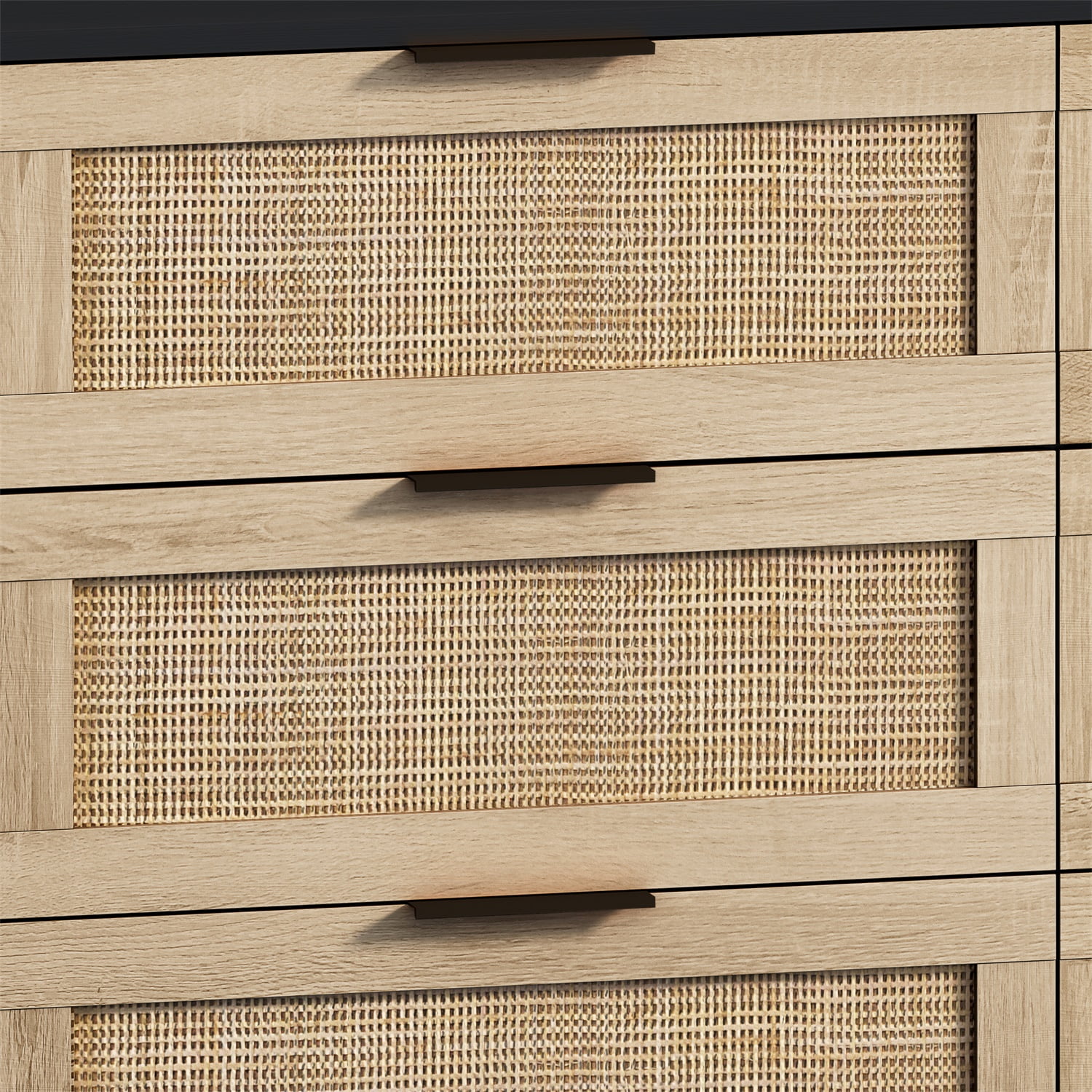 Kadyn 43.31"H 6-Drawers Rattan Storage Cabinet, Chest of Drawers for Bedroom, Black Nursery Dresser