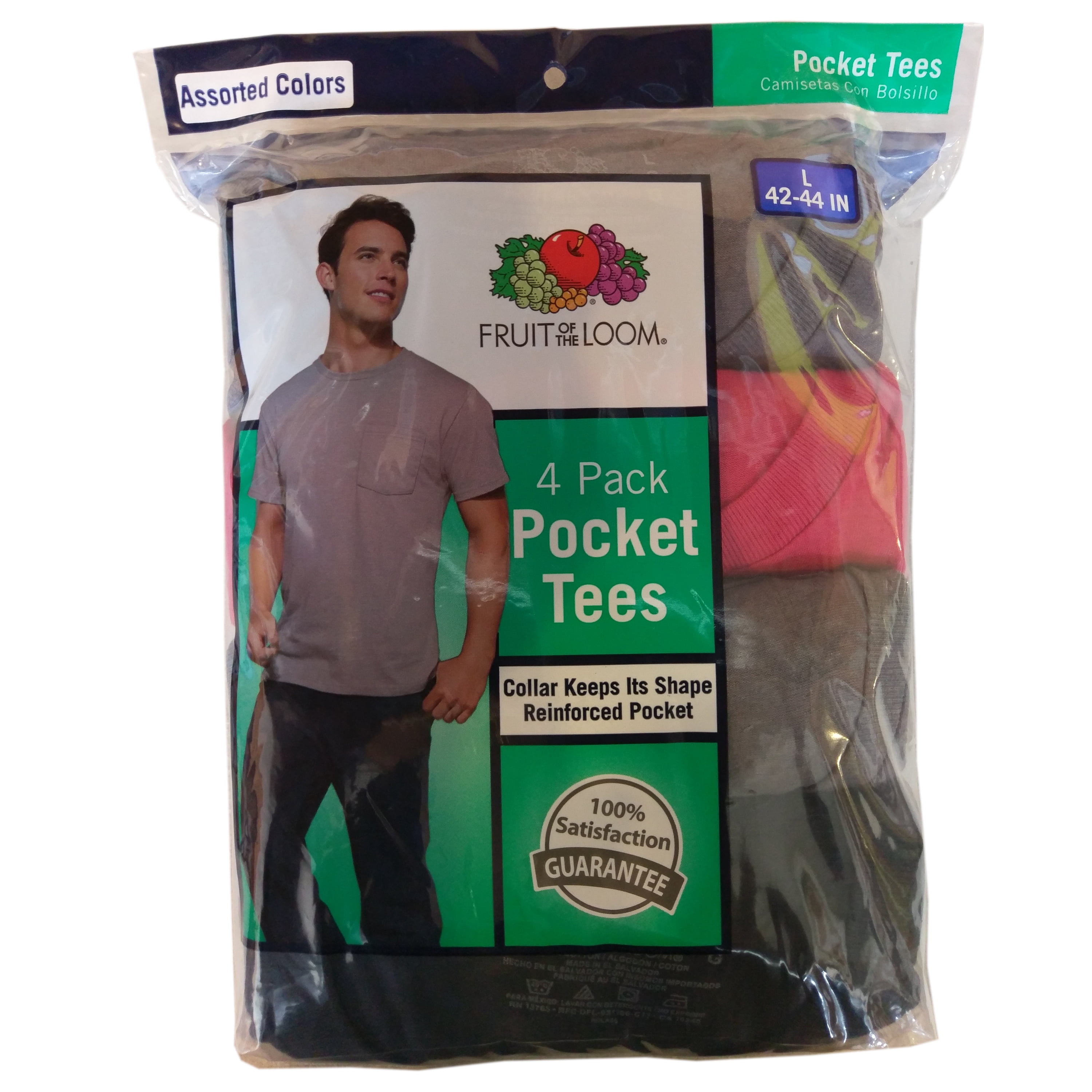 Fruit Of The Loom Men's 4-Pack Assorted Colors Pocket Tees Size: L (42 ...