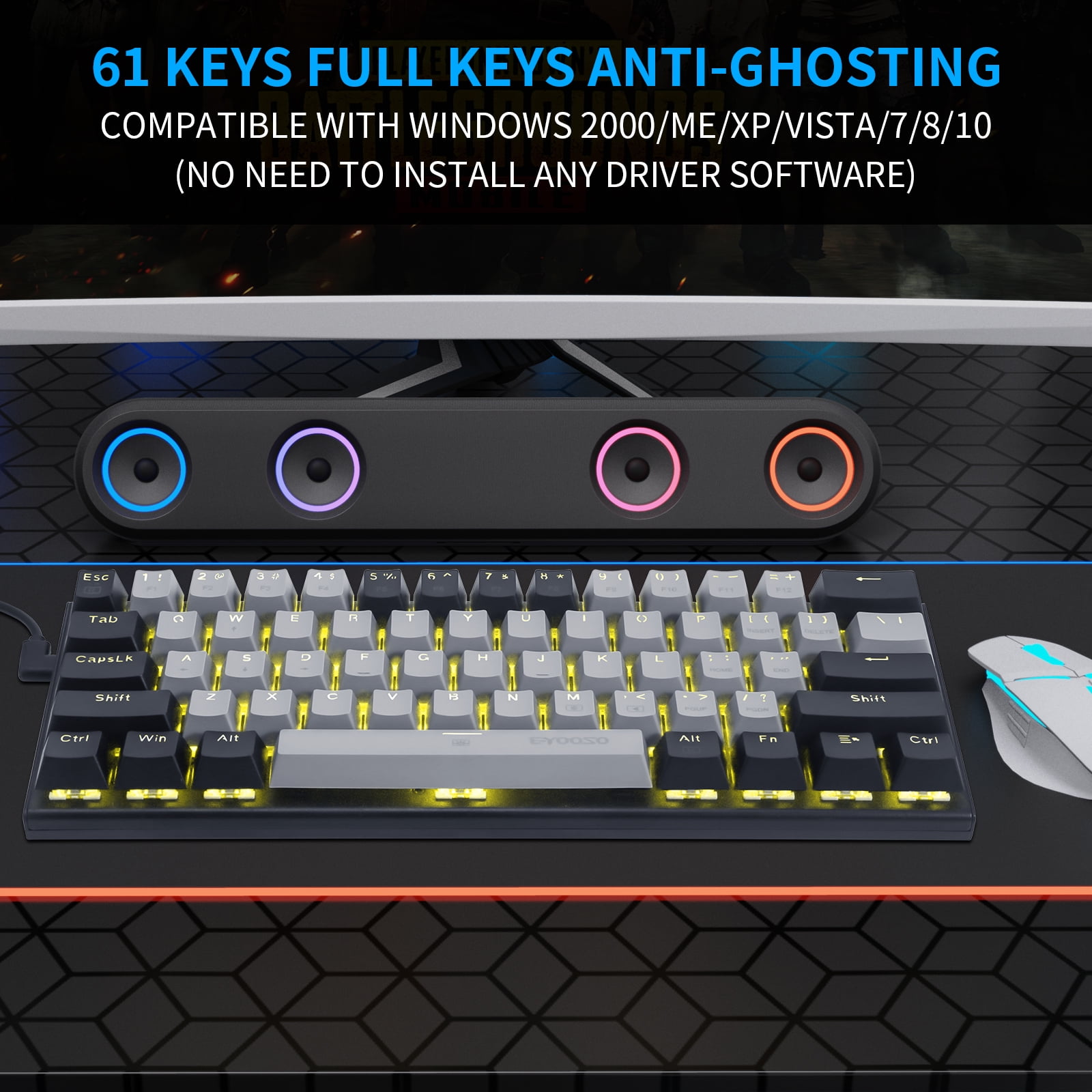 60% Mechanical Keyboard,E-YOOSO Brown Switch Wired with LED Backlight,Ultra Compact 60% Computer Mechanical Gaming Keyboard for Windows,Mac OS(Grey Black)