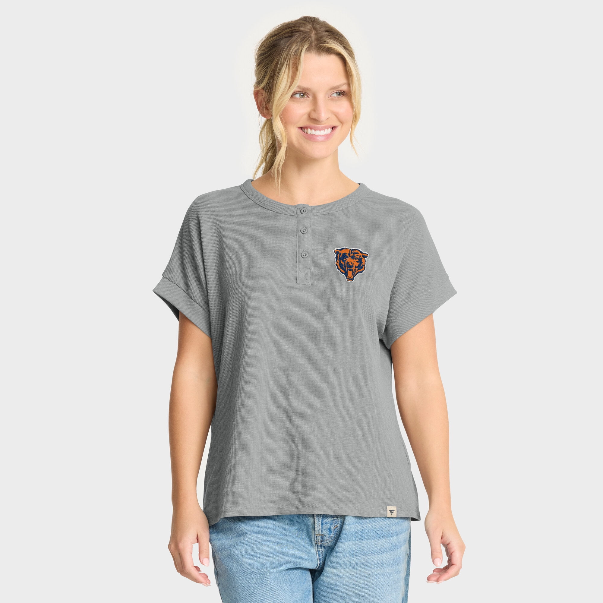 Women's Fanatics Heather Gray Chicago Bears Oversized-Hometown Premium Henley Shirt
