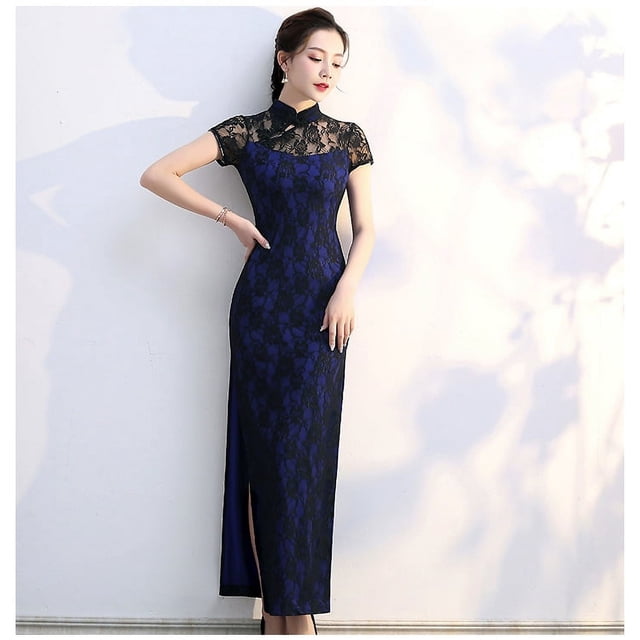 Cheongsam de encaje Cheongsam ropa de actuación espectáculo verano etiqueta larga corte ajustado