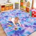 thumbnail image 3 of Lochas Soft Fluffy Rainbow Rugs Shaggy Colorful Carpet Plush Area Rug for Living Room Bedroom Nursery Kids Girls Playroom Rugs Home Decor Mat,4'x6', Purple&Blue, 3 of 7