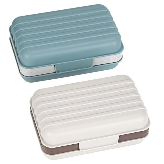 DODAMOUR 2 Pcs Travel Soap Container with Lid, Portable Bar Soap Holder with Soap Tray, Soap Case for Travel Camping Outdoor (Fog Blue & Gray)