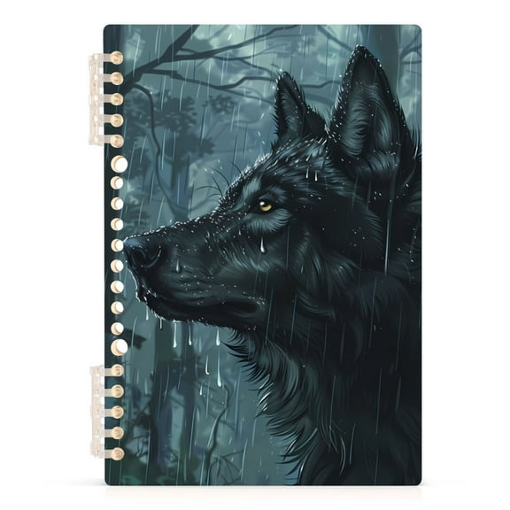 Wolf with Rainy Forest Spiral Journal Notebook College Ruled Notebook 8.3" x 5.7" A5 Lined Thick Paper Page