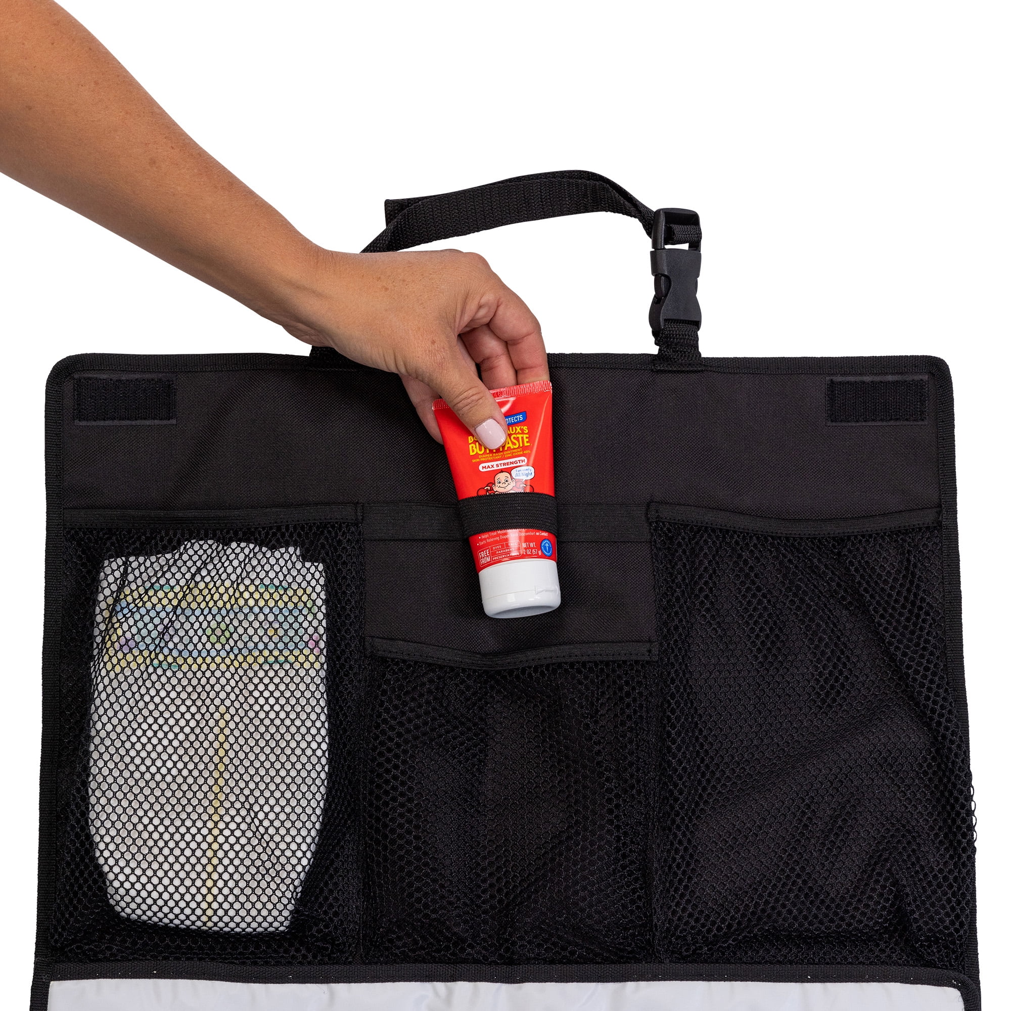 J.L. Childress Pockets N' Pad Car Diaper Changing Station for Baby - Portable Diaper Changing Pad for Travel - Black