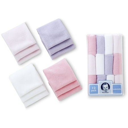 Gerber - Baby Washcloths 12-Pack, in Pink, Lilac and White
