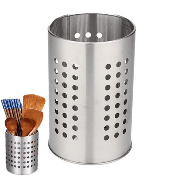 Utensil Holder Stainless Steel, Kitchen Utensil Drying Cylinder with Drain Holes，Cookware Cutlery Holder