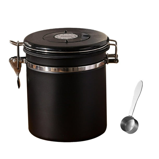 Contenedor de granos de café, botes para té y azúcar, almacenamiento sellado de granos de café para el hogar negro.5L