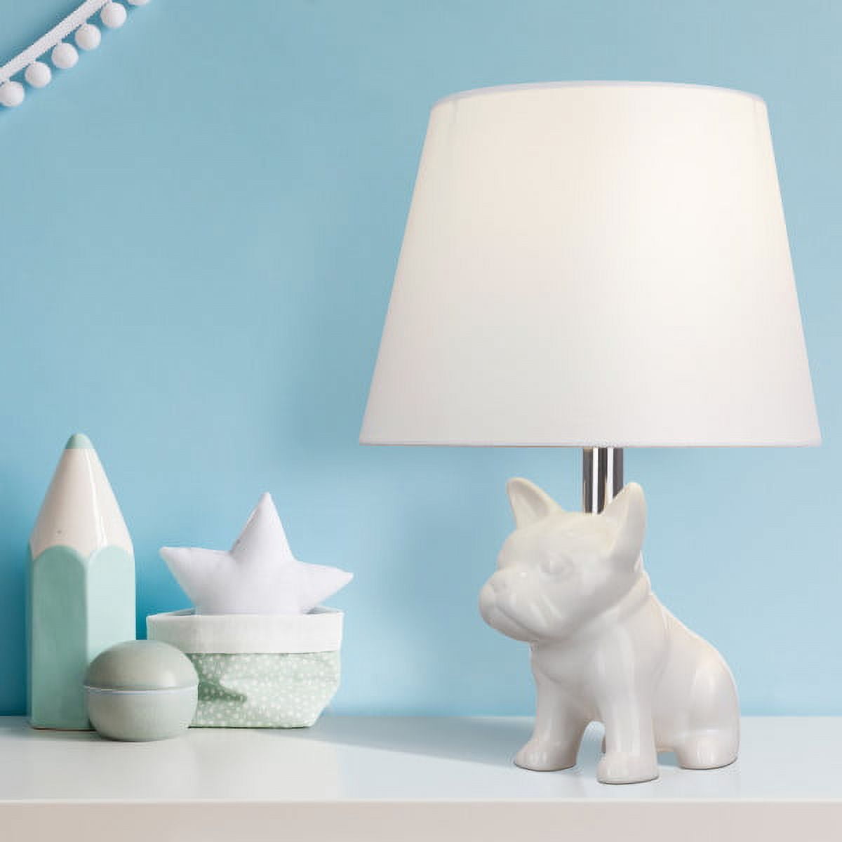 Catalina Cresswell Lighting French Bulldog Ceramic Table Lamp, White