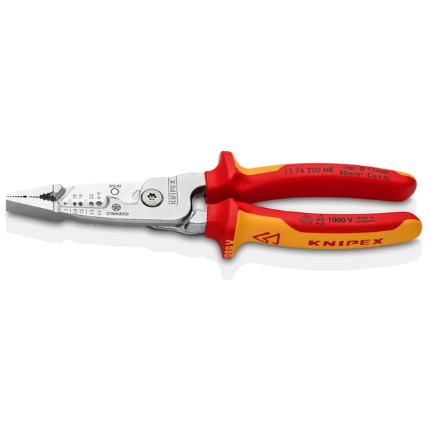 KNIPEX 13 76 200 ME Alicate de electricista multifunción modelo métrico aislados con fundas en dos componentes, según norma VDE cromado 200 mm