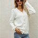 thumbnail image 2 of Blusa de punto de manga larga con volantes y un solo pecho para mujer, estilo casual, para citas, color blanco XL, 2 of 7