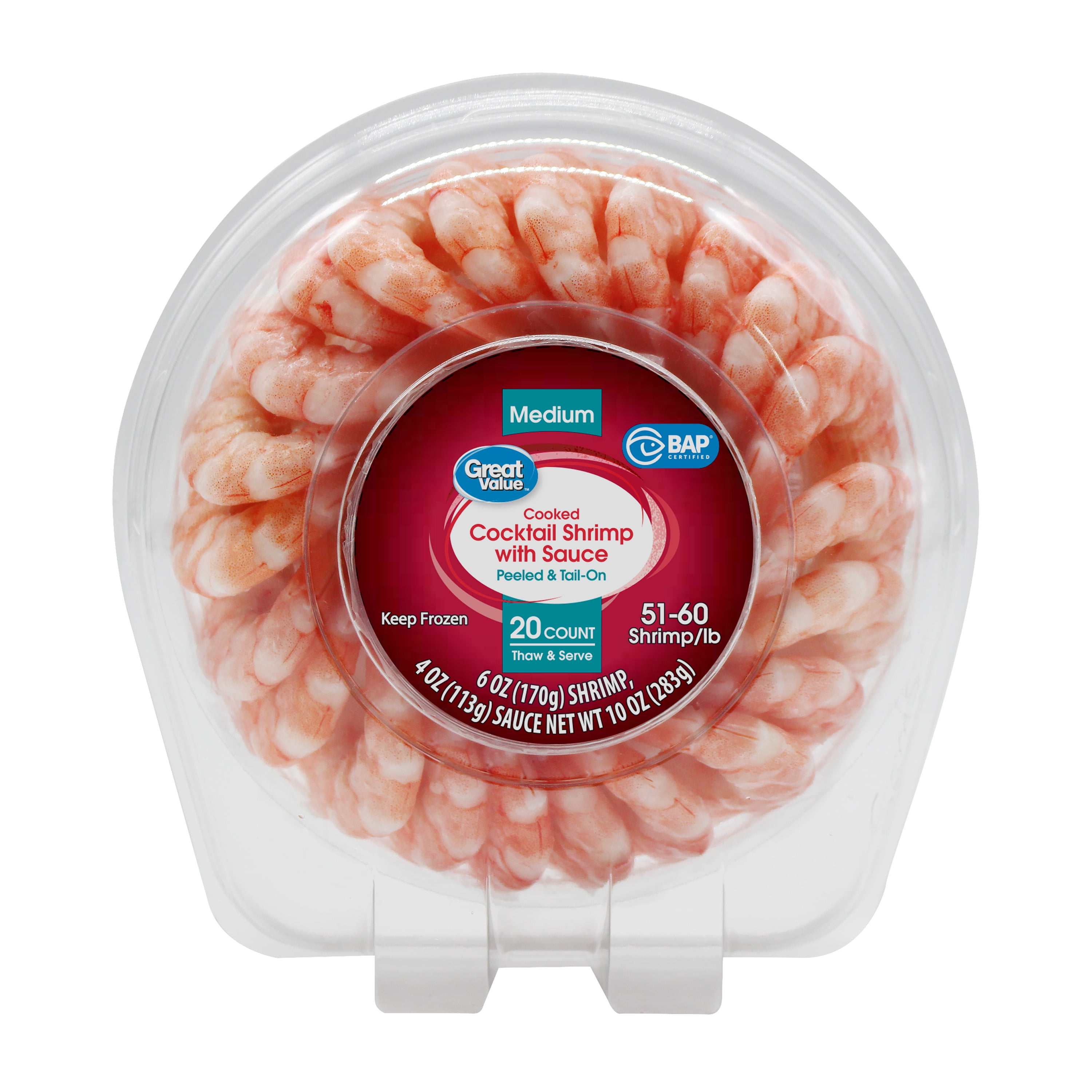Great Value Cooked Medium Shrimp Cocktail Ring with Sauce, 10 oz Tray, Frozen