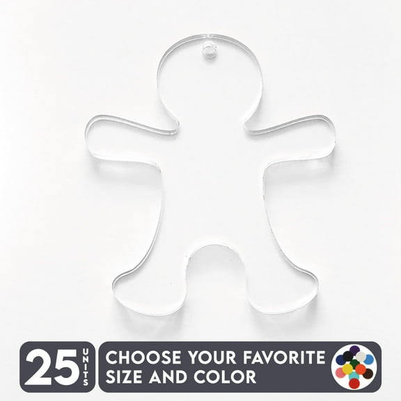 25 Units Acrylic Christmas Ornaments Ginger Man 1/8" Thick – Clear or Solid Color – (Size 2.5") Made in USA