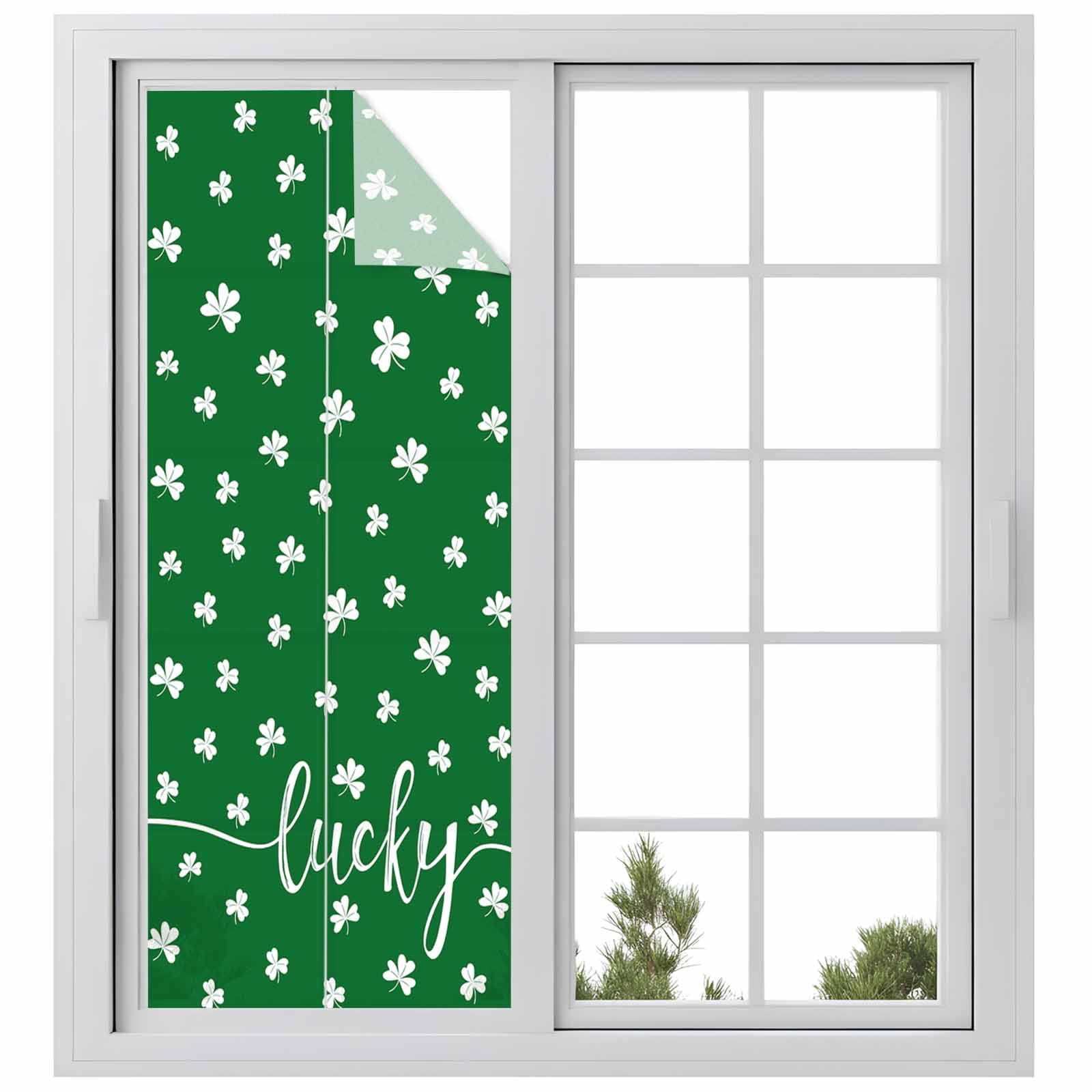 Lucky Shamrock, Window Privacy Film, St. Patrick's Day Irish Clover Green Static Cling UV Sun Blocking Tint Film Heat Control Windows Films for Bedroom Bathroom, Window Stickers 23.6"x59"