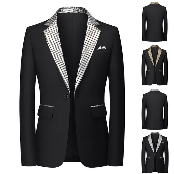 Mens Blazers Slim Fit Business Casual Men Suit Sport Coat with Contrast Inner One Button Travel Blazer Lightweight Dress Suit Jacket Size 3XL Silver