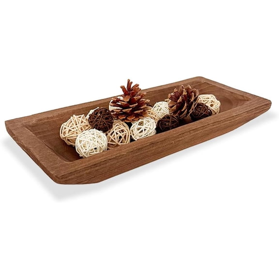Wooden Decorative Dough Bowl For Home Decor, long Wooden Bowl for EntryWay Table,Coffee Table Decor for tv stand, Living Room,Kitchen Table Centerpieces(Brown)