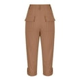 thumbnail image 4 of UVEASISHA Cargo Capris for Women Lightweight Drawstring Casual Hiking Pants High Waisted Capri Pants Slim Fit Cropped Pants with Pockets Ofertas Flash Brown S, 4 of 8