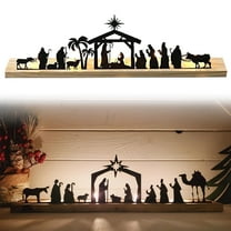 ADruer Nativity Sets for Christmas Indoor Decor Black Metal Nativity Scene with Wooden Base Little People Nativity Set for Christmas Winter Holiday Table Decor