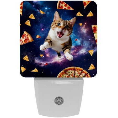 

Night Lights Plug Into Wall [2 Pack] Night Light for Kids LED Nightlight with Dusk to Dawn Sensor for Bathroom Decor Children Room Milky Way Galaxy Universe Cat Pizza Funny