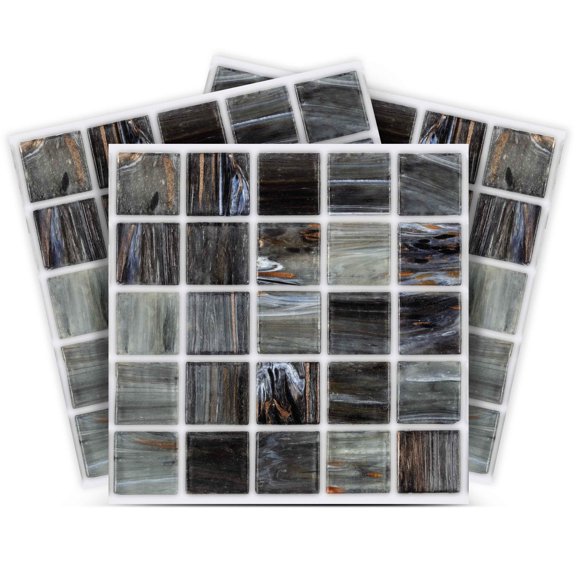 Mi Alma Square Shaped Black Tile Stickers - Removable Vinyl 4x4, 24 pcs