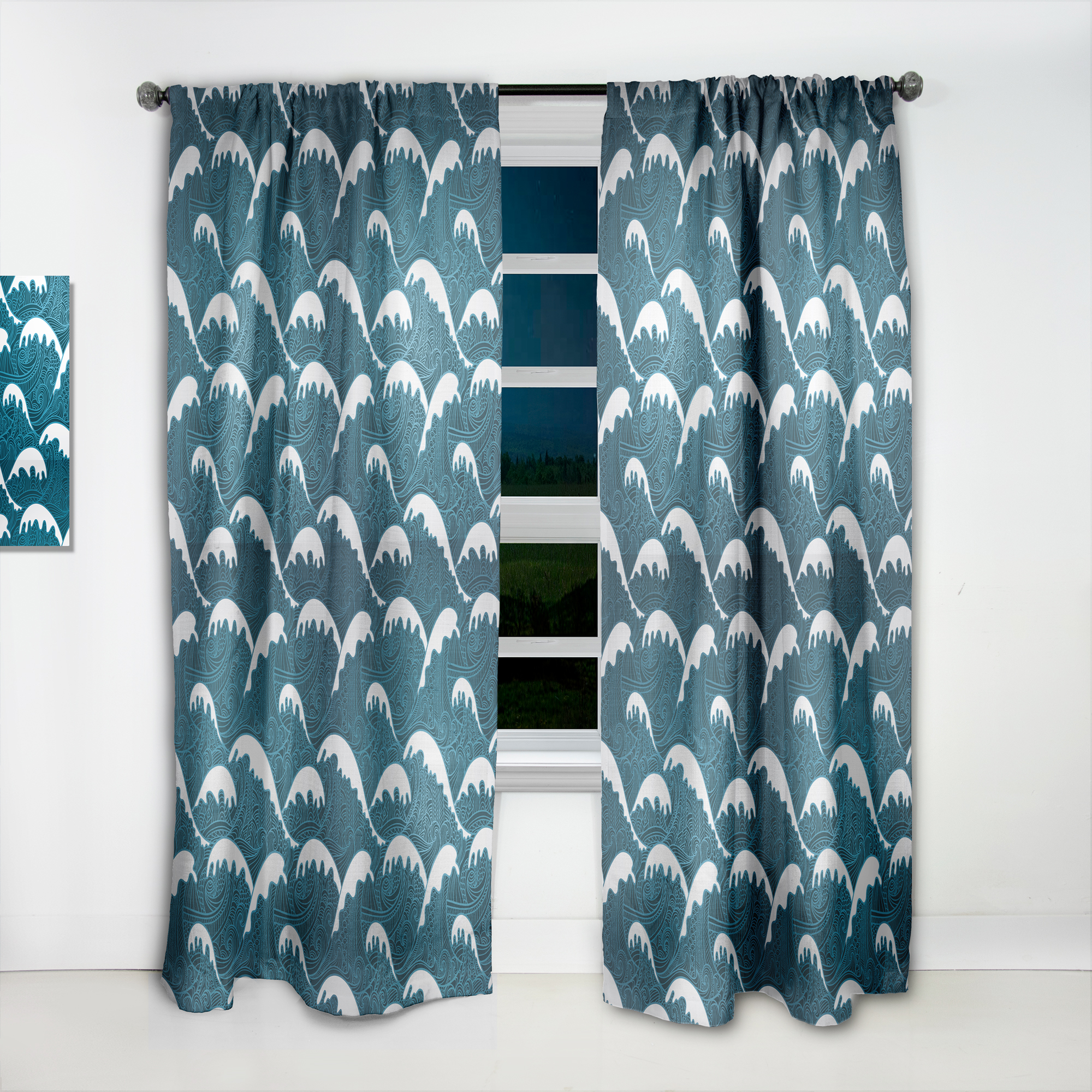 Designart 'Dark Blue Waves Pattern' Nautical & Coastal Curtain Panel