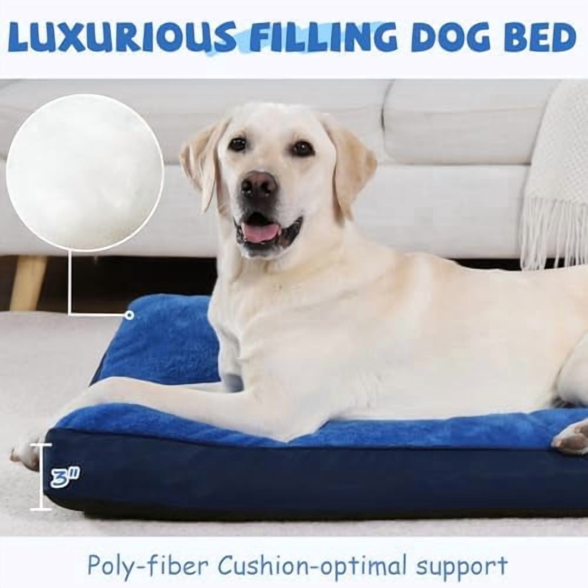 Dog Crate Bed Waterproof Deluxe Plush Dog Beds with Removable Washable Cover Anti-Slip Bottom Pet Sleeping Mattress for Large, Medium, Jumbo, Small Dogs, 41 x 27 inch, Navy