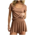 thumbnail image 5 of ylioge Womens 2 Piece Modal-Pajama Sets Casual Lightweight Solid Color Short Sleeve Tops Wide Leg Shorts Soft Loungewear Homewear Pajamas Outfits Set, 5 of 5