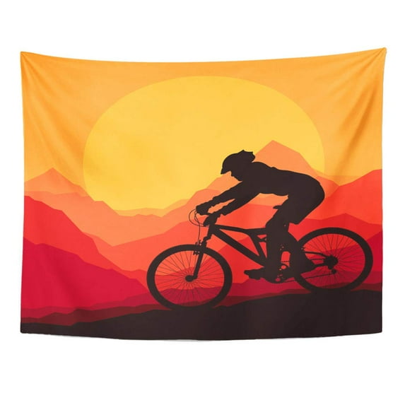 UFAEZU Silhouette Mountain Bike Rider in Wild Nature Landscape Bicycle Adventure Cyclist Wall Art Hanging Tapestry Home Decor for Living Room Bedroom Dorm 51x60 inch
