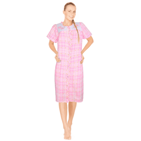 

JEFFRICO Womens Dusters For Women Snap Front Housecoat Lounger Duster House Dress Short Sleeve Nightgowns Pajamas Robe Plus Size