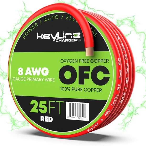 Cargadores KeyLine con cable de batería, calibre 8 (25 pies) AWG, para automóviles