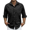 thumbnail image 2 of Miluxas Mens Corduroy Shirts Jacket Button Down Long Sleeve Work Shirts Shackets with Pocket Black, 2 of 7