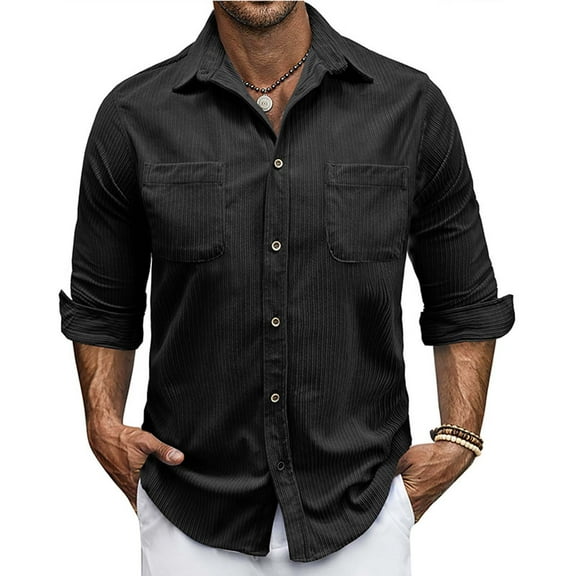 Men Clothing, Corduroy Fishing Shirts for Men Long Sleeve Button Down Loose Lapel 2025 Fall Outdoor Hiking Tactical Shirts
