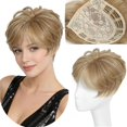thumbnail image 1 of Yanonmyfd Short Hair Topper for Women Boost Volume,Clip in Textured Wavy Topper Hairpiece Synthetic Fibers with Breathable Rose Base 6.5x6.5 Inch T4-88# Salt-and-Pepper Gray Wiglet Hairpice for Mom, 1 of 14