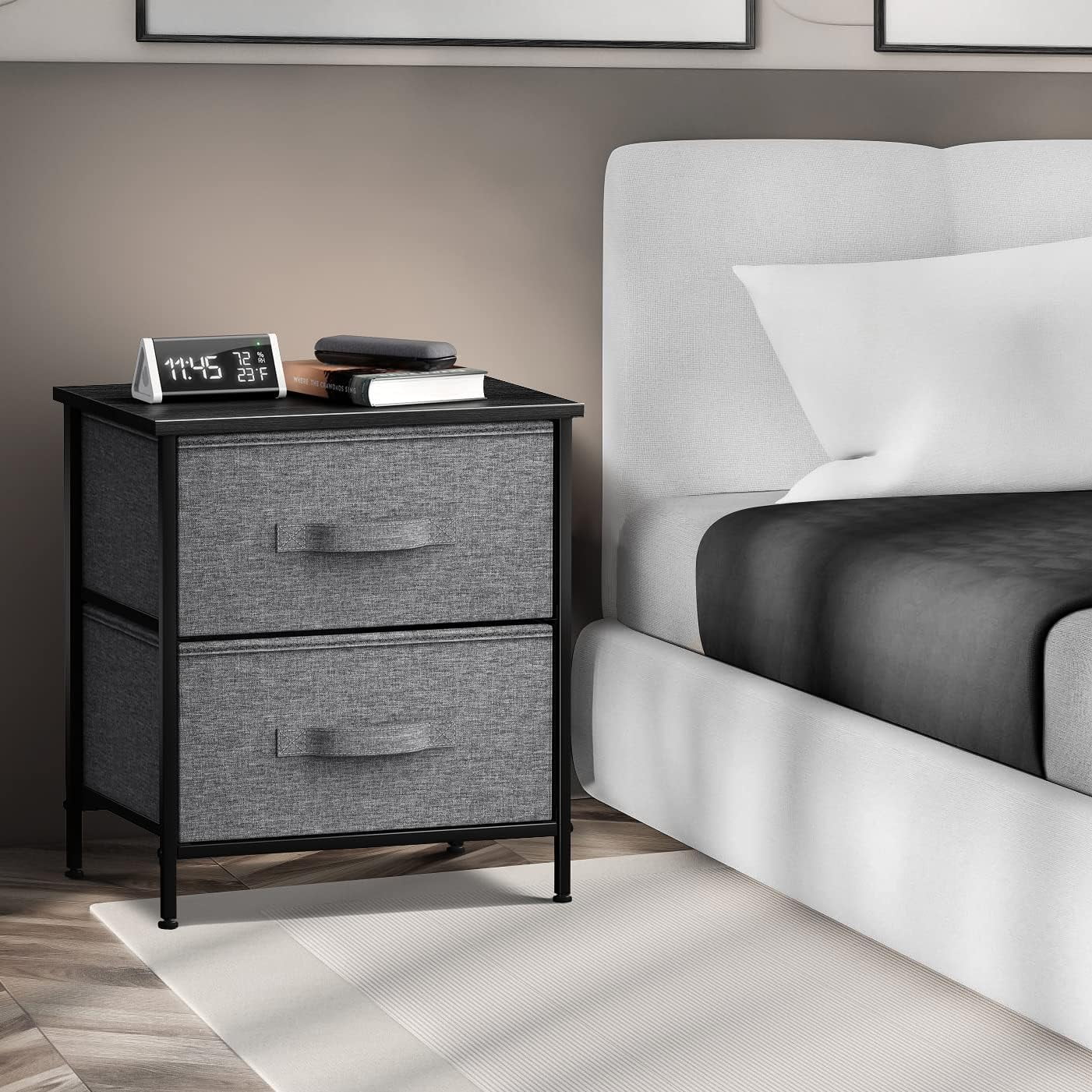 Sorbus Modern Nightstand with 2 Drawers, Set of 2, Black