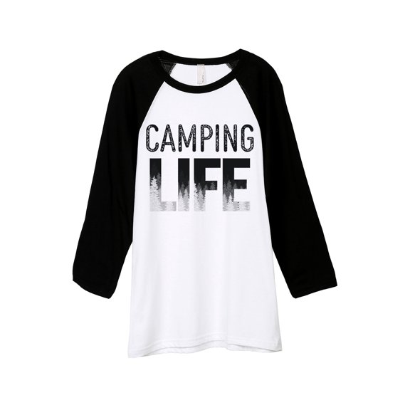 Camping Life Unisex 3/4 Sleeves Baseball Raglan T-Shirt Tee White Black X-Large