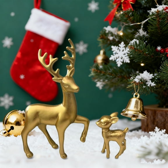 Ljxge Mother And Baby Reindeer Christmas Tabletop Ornament Gold White For Family Holiday Decor Desk Shelf Display