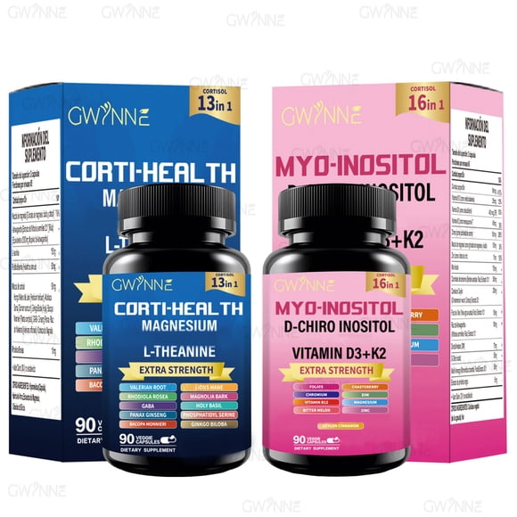 Gwynne Suplemento De Cortisol 90 Cápsulas + Suplemento De Inositol Myo-inositol Y D 90 | Kit De Suplementos