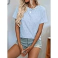 thumbnail image 4 of Women'S Tops Casual Scoop Neck Short Sleeve Eyelet Embroidered Hollow Out Blouses Shirts Sky blue L, 4 of 9