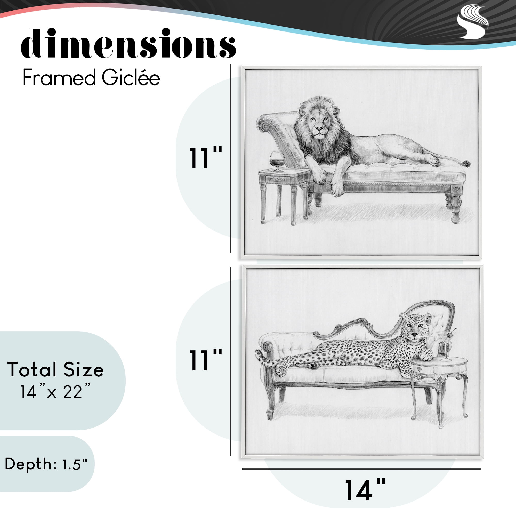 Stupell Industries Lounging Beasts Wildlife 2 Piece White Framed Giclee Art Set, design by Victoria Barnes