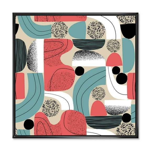 Designart 'Retro Shapes With Abstract Moons and Suns III' Modern Framed Canvas Wall Art Print