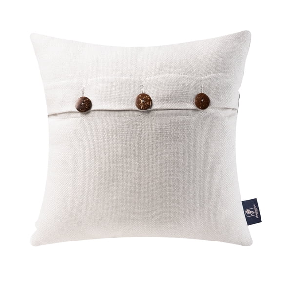 Phantoscope Farmhouse Triple Button Linen Decorative Throw Pillow, Ivory, 18" x 18", 1 Pack